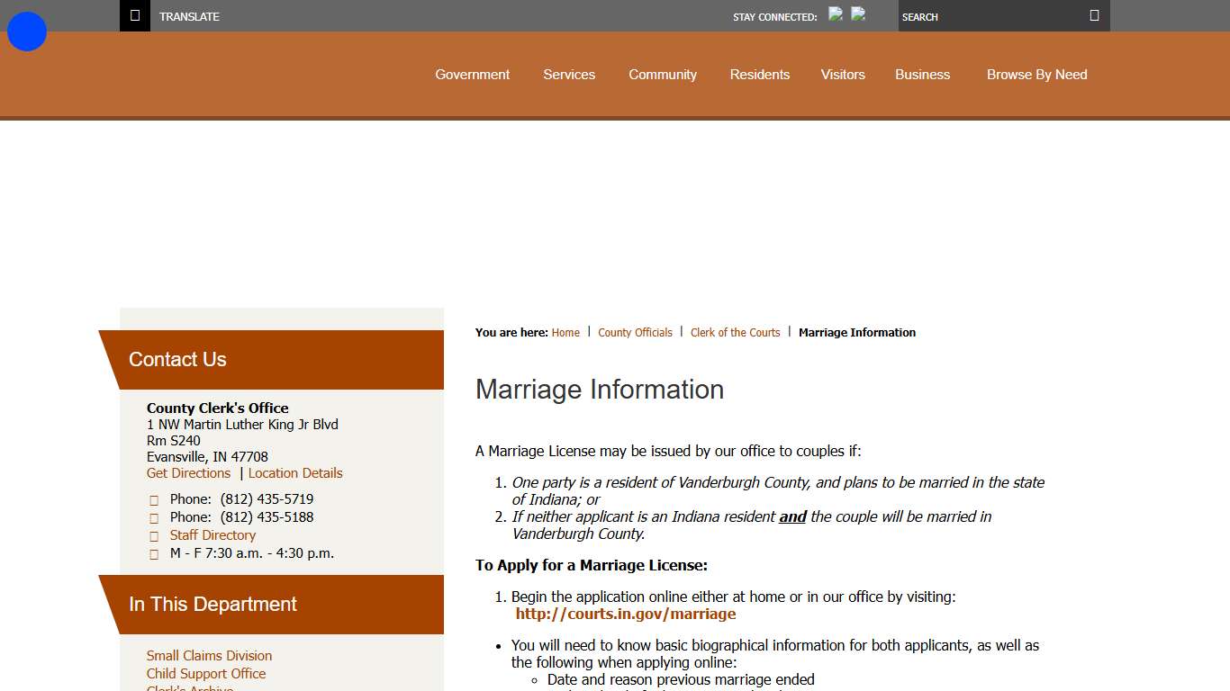 Marriage Information / Vanderburgh County